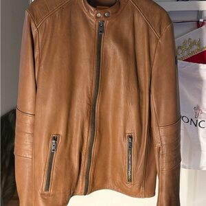 BOSS ORANGE Men's Tan Leather Bomber Jacket